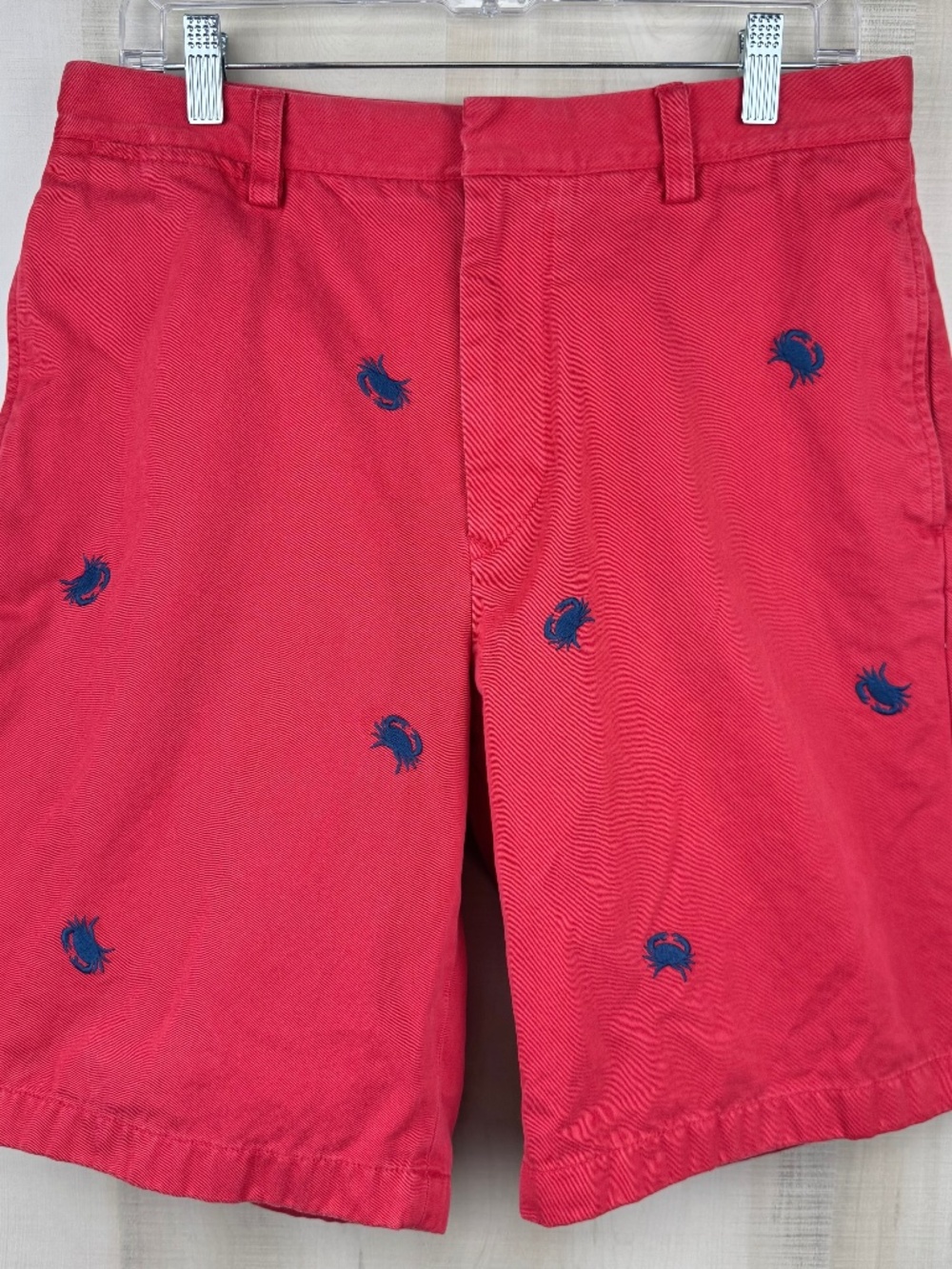 Vintage Nautica Clipper Men’s Flat Front Red Shorts Embroidered Blue Crabs 32x9